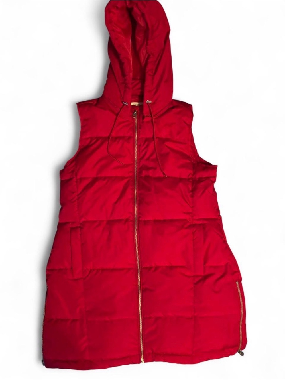 Maurice Red Puffer Vest with Detachable Hood Size M